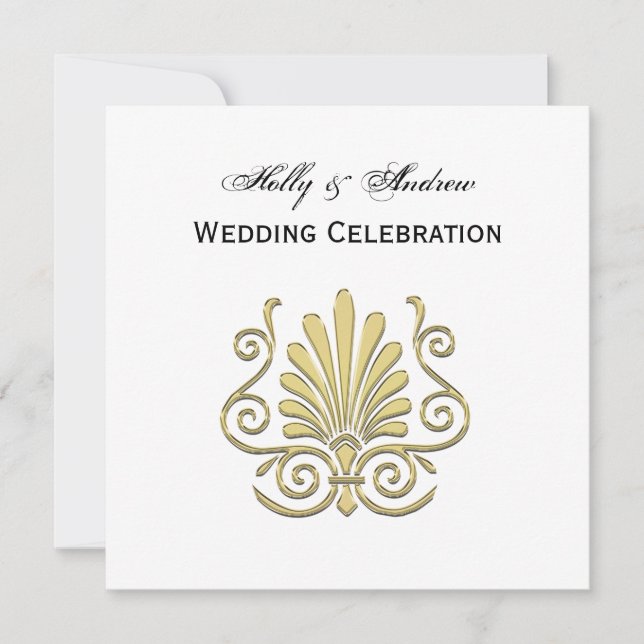 Vintag Art Deco Gold Plume Arabesque Einladung (Vorderseite)