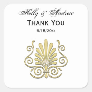 Vintag Art Deco Gold Plume Arabesque Quadratischer Aufkleber