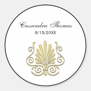Vintag Art Deco Gold Plume Arabesque Runder Aufkleber
