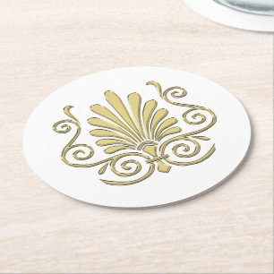 Vintag Art Deco Gold Plume Arabesque Runder Pappuntersetzer