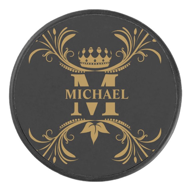 Vintag Art Deco Golden Name Monogram Eishockey Puck (Vorderseite)