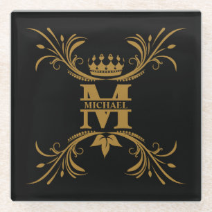 Vintag Art Deco Golden Name Monogram Glasuntersetzer