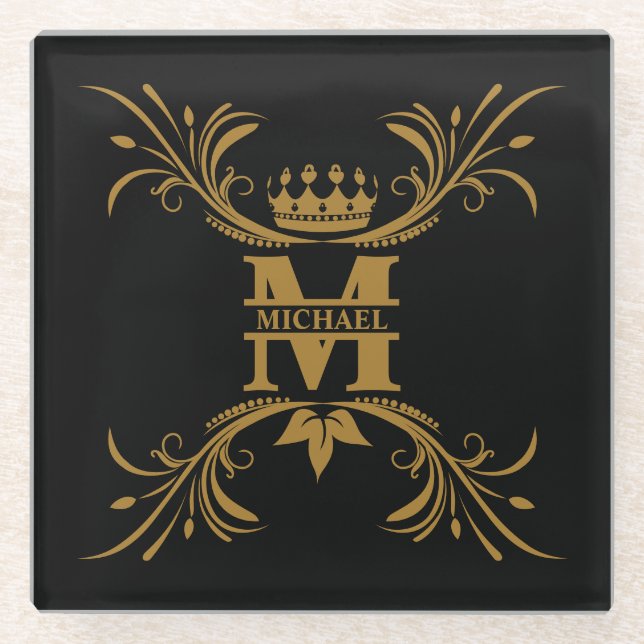 Vintag Art Deco Golden Name Monogram Glasuntersetzer (Vorderseite)