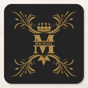 Vintag Art Deco Golden Name Monogram Rechteckiger Pappuntersetzer