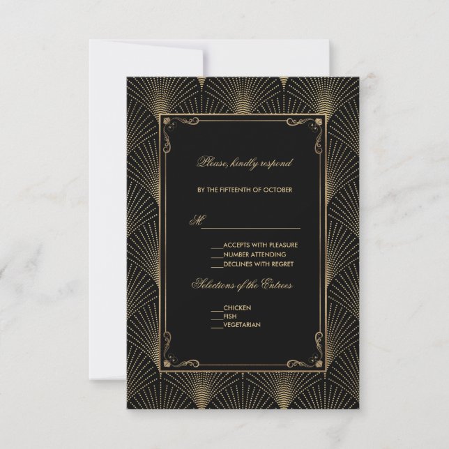 Vintag Art Deco Great Gatsby Wedding RSVP Karte (Vorderseite)