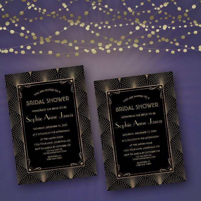 Vintag Art Deco Grosses Gatsby Brautparty Einladun Einladung (bridal shower invite, Art Deco bridal shower invitation, gold black bridal shower, roaring 20s )