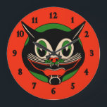 Vintag Art Deco Halloween Cat Große Wanduhr<br><div class="desc">Vintag Art Deco Halloween Cat Large Clock</div>