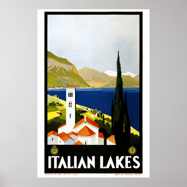 Vintag Art Deco Italienische Seen Tourismus Poster (Vorne)
