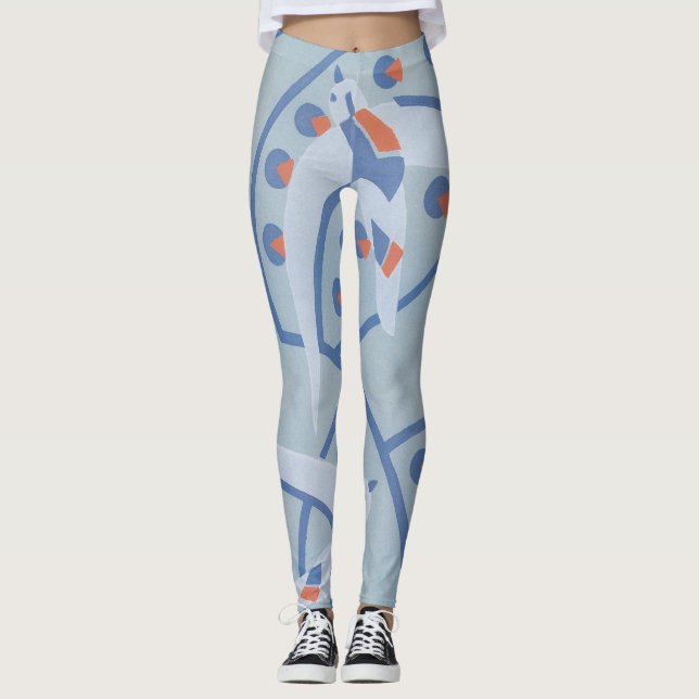 Vintag Art Deco Jazz Pochoir Vögel Tiermuster Leggings (Vorderseite)