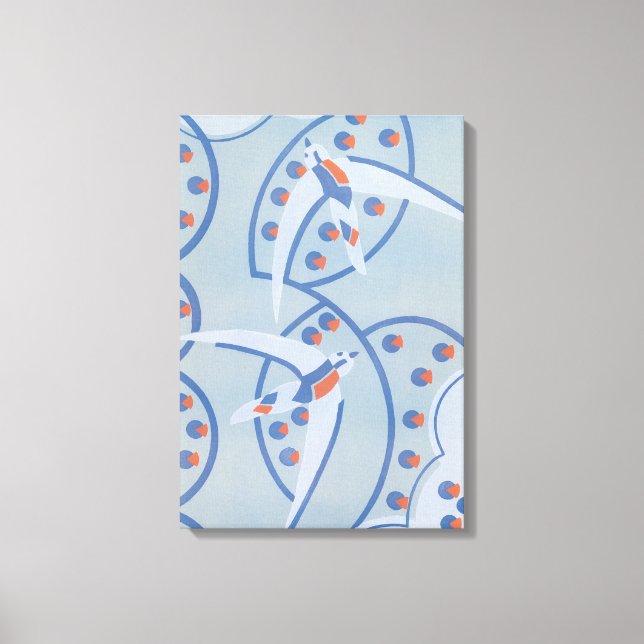 Vintag Art Deco Jazz Pochoir Vögel Tiermuster Leinwanddruck (Vorderseite)