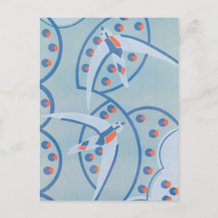 Vintag Art Deco Jazz Pochoir Vögel Tiermuster Postkarte