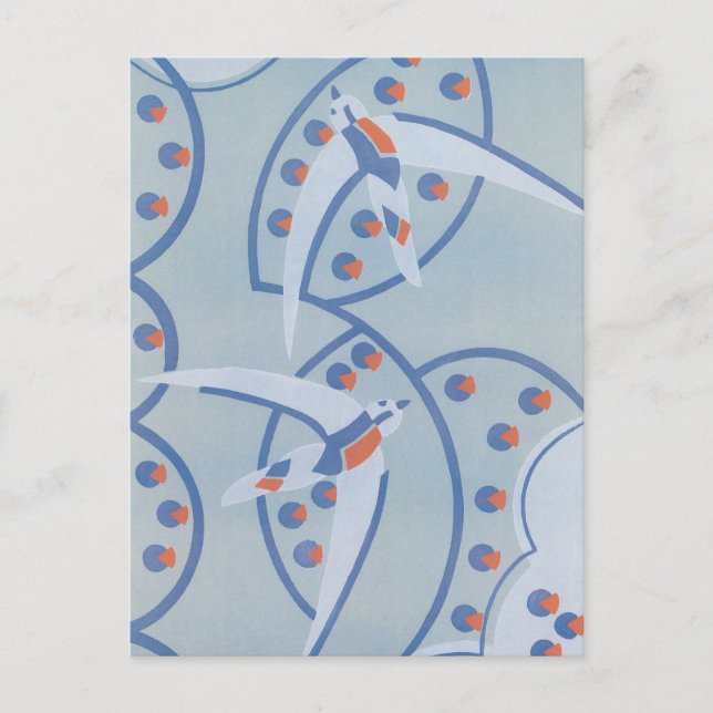 Vintag Art Deco Jazz Pochoir Vögel Tiermuster Postkarte (Vorderseite)