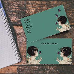 Vintag Art Deco Lady Butterfly Hübsche Blume Visitenkarte