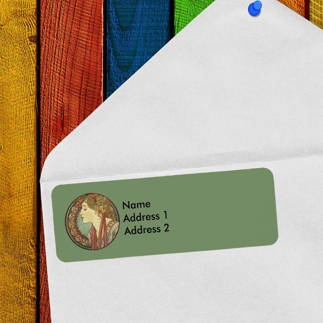 Vintag Art Deco Lady Green Mosaic Tiles Blätter (Vintage Art Deco lady in green mosaic circle on green return address labels.)