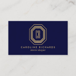 Vintag Art Deco Monogram Gold/Navy Visitenkarte