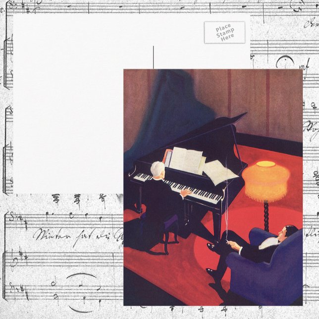 Vintag Art Deco Music Lounge Piano Pianist Postkarte (Von Creator hochgeladen)