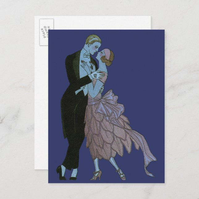 Vintag Art Deco Newlyweds, Liebe Wedding Dance Ankündigungspostkarte (Vorne/Hinten)