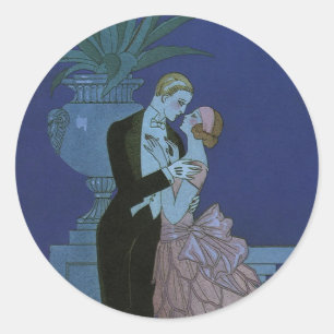 Vintag Art Deco Newlyweds, Oui von George Barbier Runder Aufkleber