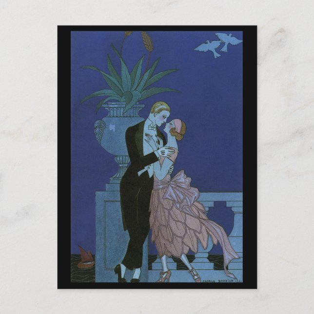 Vintag Art Deco Newlyweds Save the Date Ankündigungspostkarte (Vorderseite)
