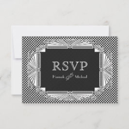 Vintag Art Deco Nouveau Schwarz-weiß RSVP Karte