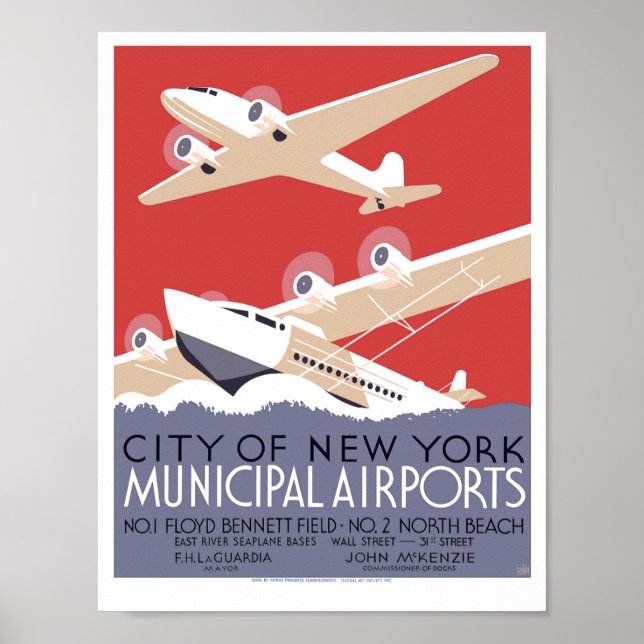 Vintag Art Deco NYC Gemeindeflughafen WPA Poster (Vorne)