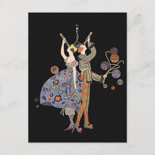 Vintag Art Deco Party Goers Celebration Postkarte