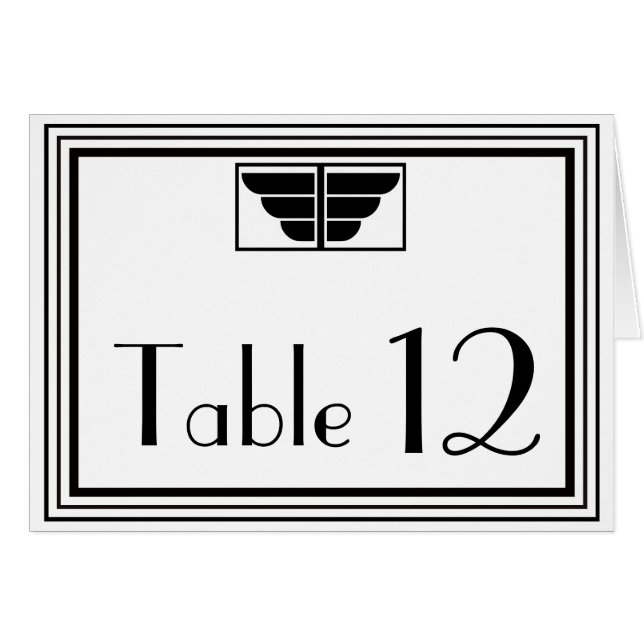 Vintag Art Deco Schwarz-weiß Frame #2 Tischnummer (Vorderseite (Horizontal))