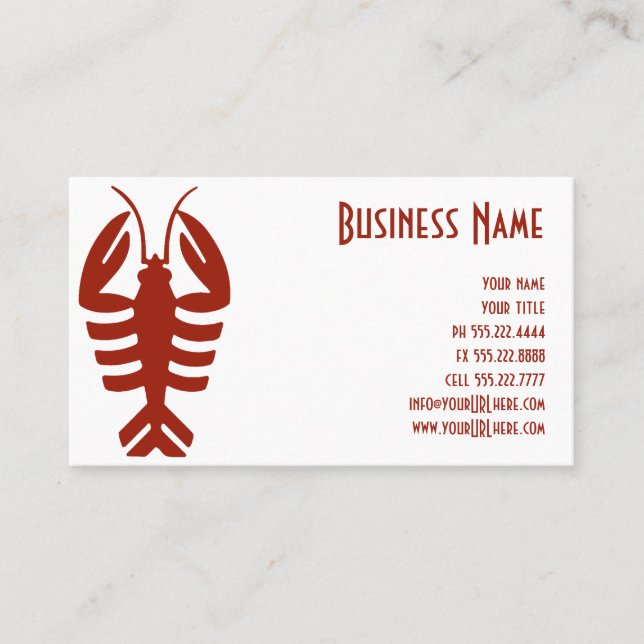 Vintag Art Déco Seafood Lobster in Rot Visitenkarte (Vorderseite)
