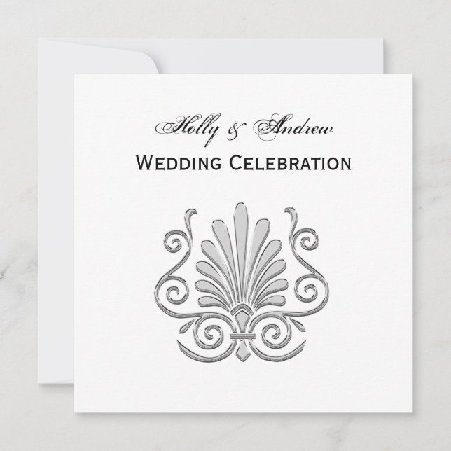 Vintag Art Deco Silver Plume Arabesque Einladung (Vorderseite)