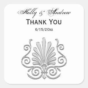 Vintag Art Deco Silver Plume Arabesque Quadratischer Aufkleber