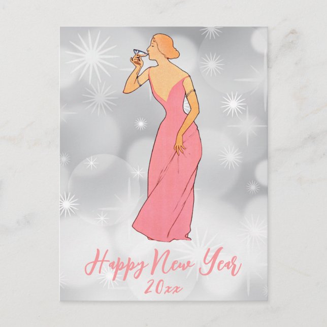 Vintag Art Deco Silvester Party Einladung Postkarte (Vorderseite)