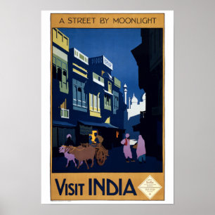 Vintag Art Deco Street by Moonlight India Travel Poster