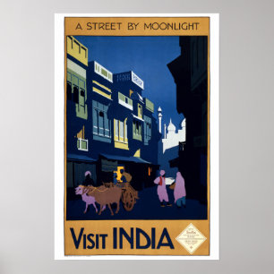 Vintag Art Deco Street by Moonlight India Travel Poster