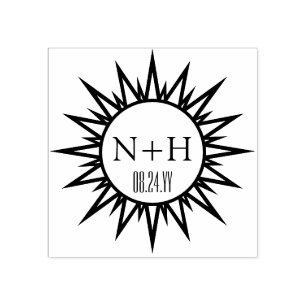 Vintag Art Deco Sunburst Chic Mit Monogramm Hochze Gummistempel