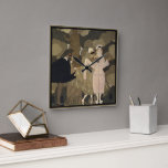 Vintag Art Deco, Überraschung von George Barbier Quadratische Wanduhr<br><div class="desc">Vintage Illustration Art Deco Design mit dem Titel Überraschung von George Barbier. Ein Party mit märchenhaften Figuren in eleganten Kostümen und Masken. Harlequinade ist ein theatralisches britisches Genre des Comic,  Pantomime mit den Figuren Harlequin,  die Kolumbin Liebe,  Kolumbus gieriger Vater Pantaloon,  ein bösartiger Clown,  und der Diener Pierrot.</div>