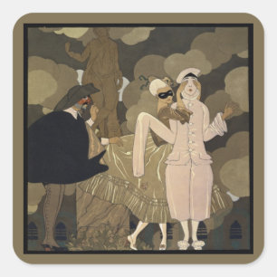Vintag Art Deco, Überraschung von George Barbier Quadratischer Aufkleber