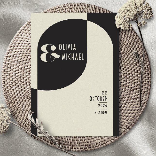 Vintag Art Deco Wedding Bone Black Einladung (Von Creator hochgeladen)