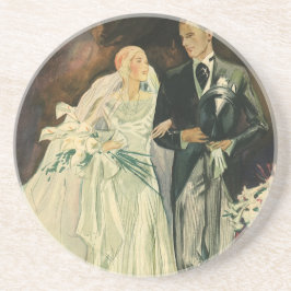 Vintag Art Deco Wedding Bridge und Groom Newlyweds Getränkeuntersetzer