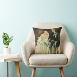 Vintag Art Deco Wedding Bridge und Groom Newlyweds Kissen
