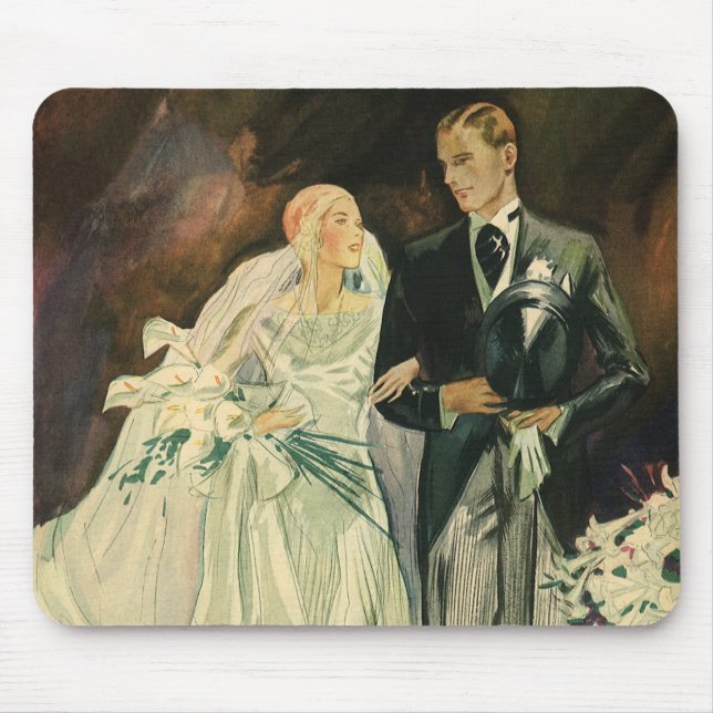 Vintag Art Deco Wedding Bridge und Groom Newlyweds Mousepad (Vorne)