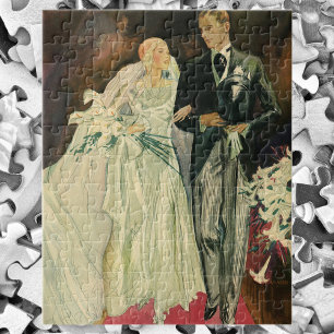 Vintag Art Deco Wedding Bridge und Groom Newlyweds Puzzle