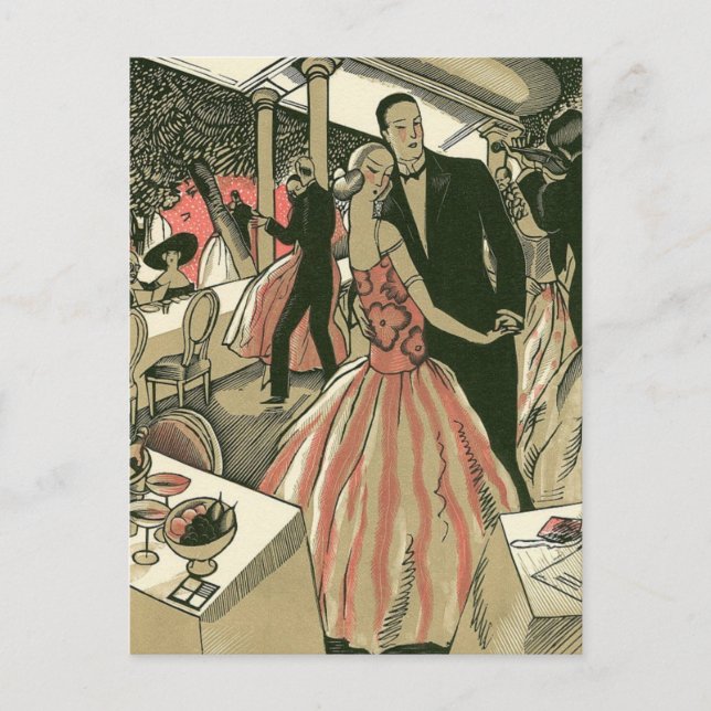 Vintag Art Deco Wedding, Newlyweds First Dance Ankündigungspostkarte (Vorderseite)