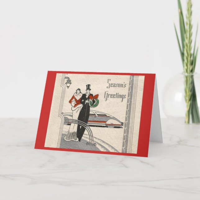 Vintag Art Deco Weihnachtscouch, Feiertagskarte (Vorderseite)