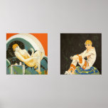 Vintag Art Deco Women by S. Chompre Bilderwand Sets<br><div class="desc">Links Design: Vintage Illustrationskunst Deko im Alltag mit einer eleganten Frau, die auf einem Sofa neben einem Tisch mit einer Tasse Kaffee und einer Kaffeekanne sitzt und sich entspannt. Die Frau von S. Chompre zu neuem Leben erwecken. Richtiges Design: Vintage Illustrationskunst Deko im Alltag mit einer eleganten Dame, die beim...</div>