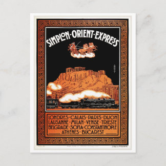 Vintag Art Deko Simplon Orient Express Athen Postkarte