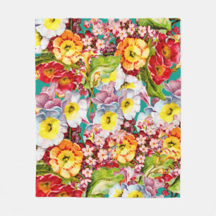 Vintag Art Floral Muster Frühlingsblumen Primrose Fleecedecke