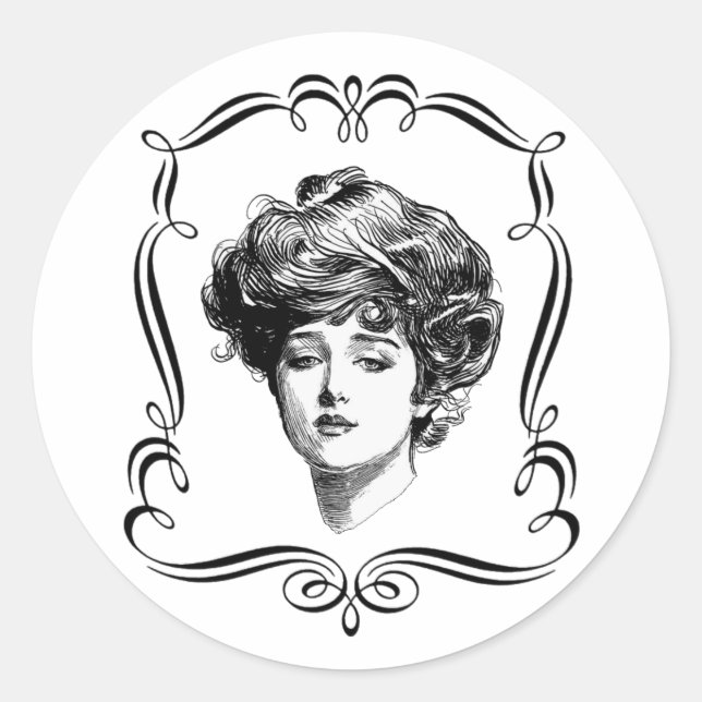 Vintag Art Gibson Girl Runder Aufkleber (Vorderseite)