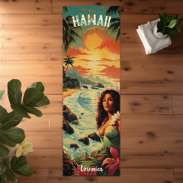 Vintag Art Hawaii Beach Hawaiian Girl Yogamatte