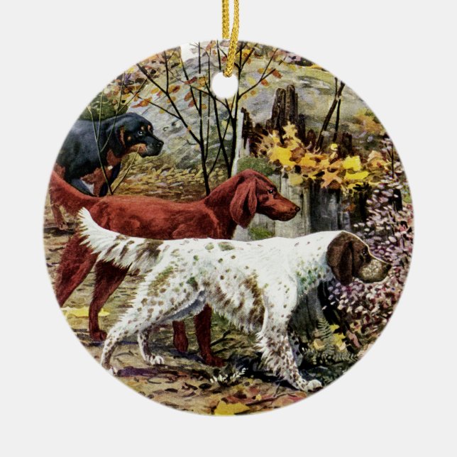 Vintag Art Hund Liebhaber Setters Keramik Ornament (Vorne)