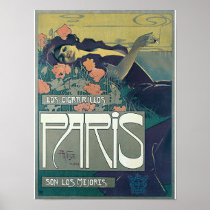 Vintag Art Nouveau 1901 Cigarrillos Paris Ad Poster